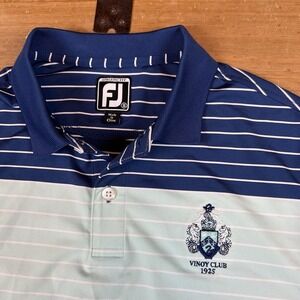 FootJoy FJ Golf Shirt Men's Small Blue Stripes Vinoy Club 1925 Logo Athletic Fit